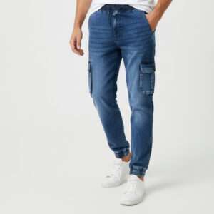 মিড ব্লু ডেনিম কার্গো জিন্স প্যান্ট