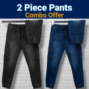ডিপ ব্লু এন্ড ব্ল্যাক শ্যাডোওয় ডেনিম কার্গো জিন্স প্যান্ট, ডাবল কম্বো অফার
