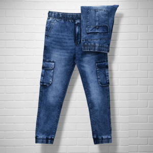 মিড ব্লু ডেনিম কার্গো জিন্স প্যান্ট