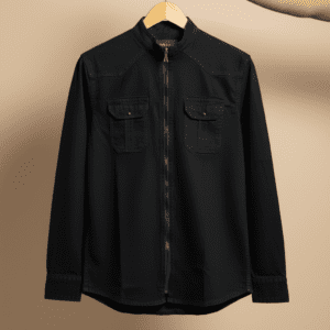 প্রিমিয়াম ব্ল্যাক ডেনিম জিপ-আপ শার্ট