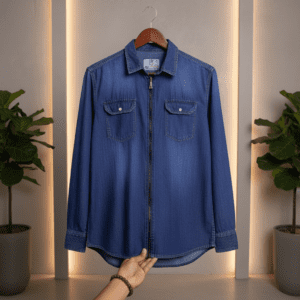 প্রিমিয়াম নেভিব্লু ডেনিম জিপ-আপ শার্ট