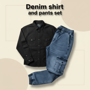 ডেনিম ব্ল্যাক  শার্ট এবং ব্লু প্যান্ট সেট